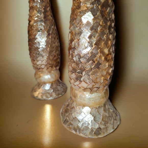 RARE Capiz Shell Candle Stands - Set of 2 - Picture 6 of 8